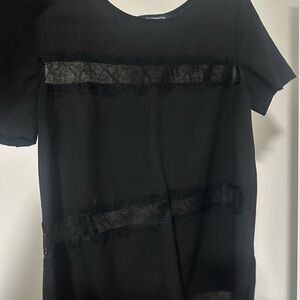 French Connection Black Short Sleeve Top with Lace Trim size Medium